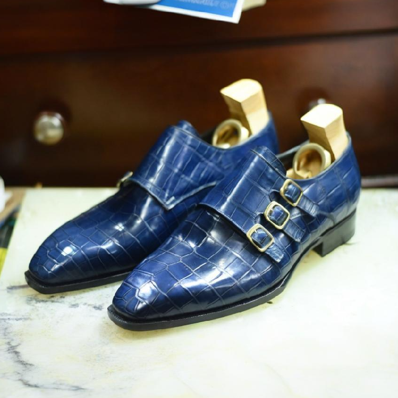 Blue Crocodile Leather Formal Monks