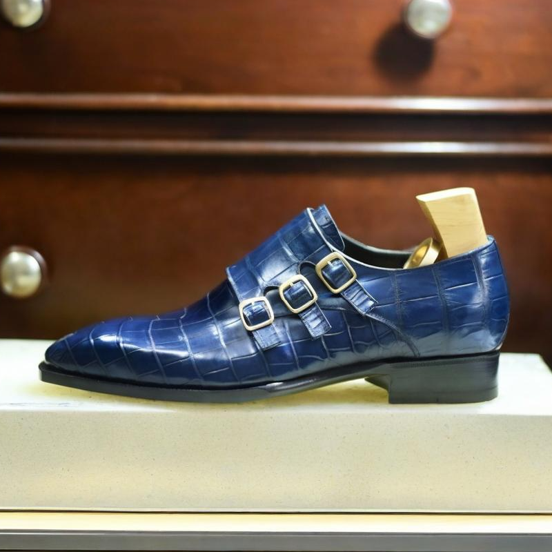 Blue Crocodile Leather Formal Monks