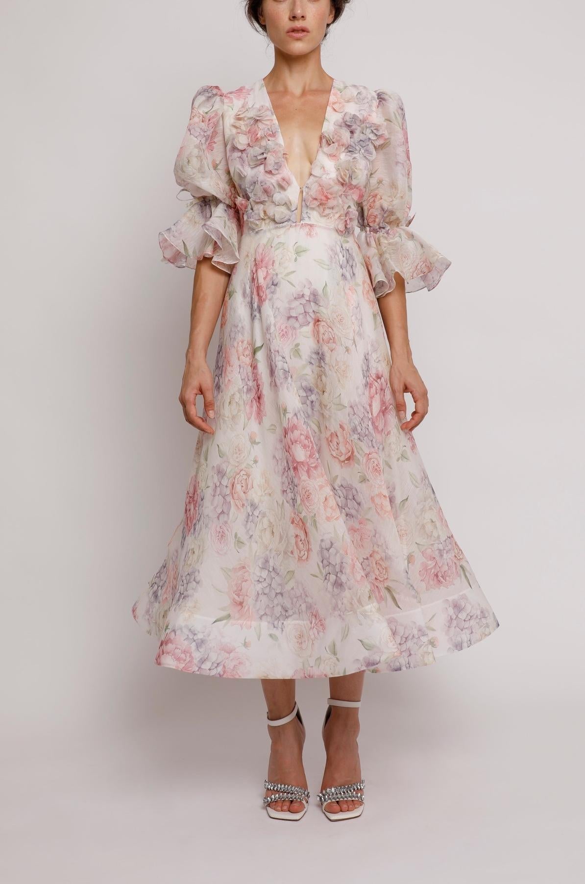 Pink Ribbon Print Midi Dress