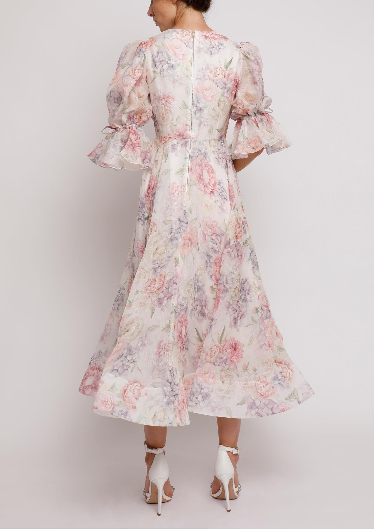 Pink Ribbon Print Midi Dress