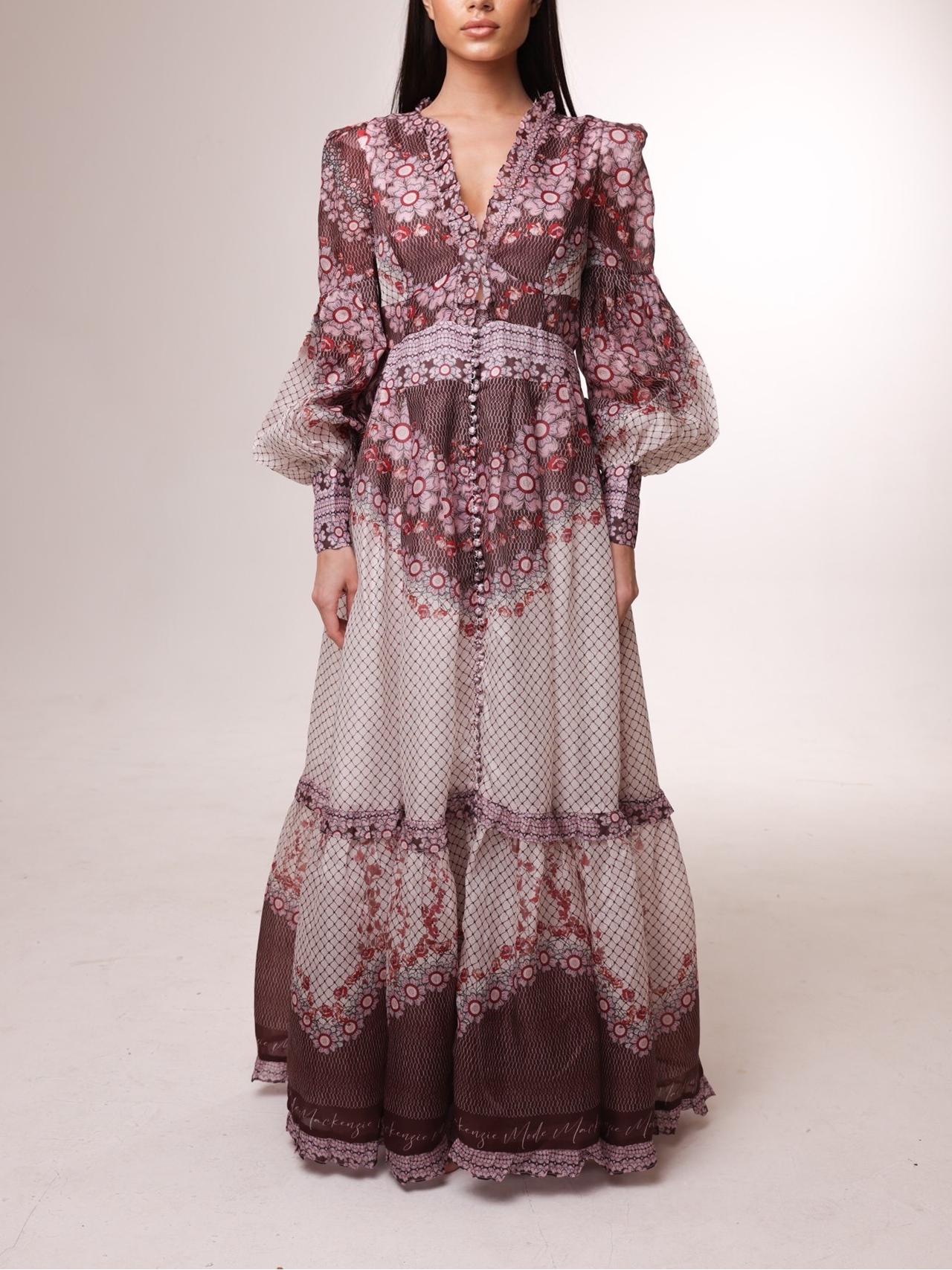 Balloon Sleeves Blend Midi Dress