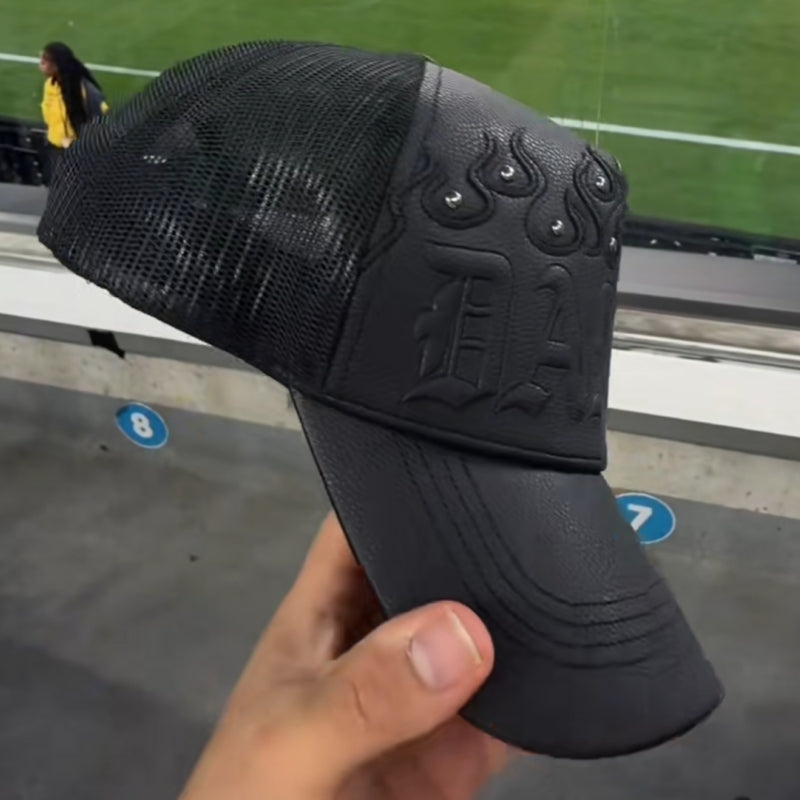 Flame Mesh Leather Hat