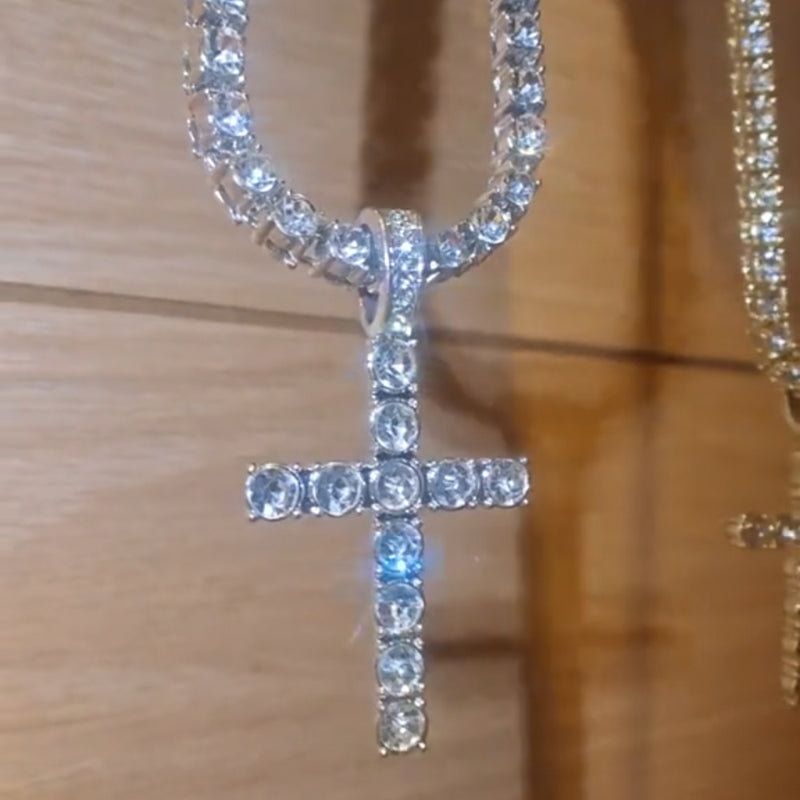 Tennis Chain And Cross Pendant