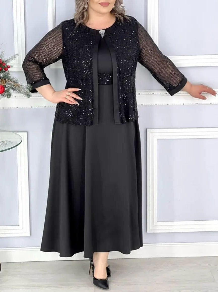 Silk Sequin Dress With Shawl