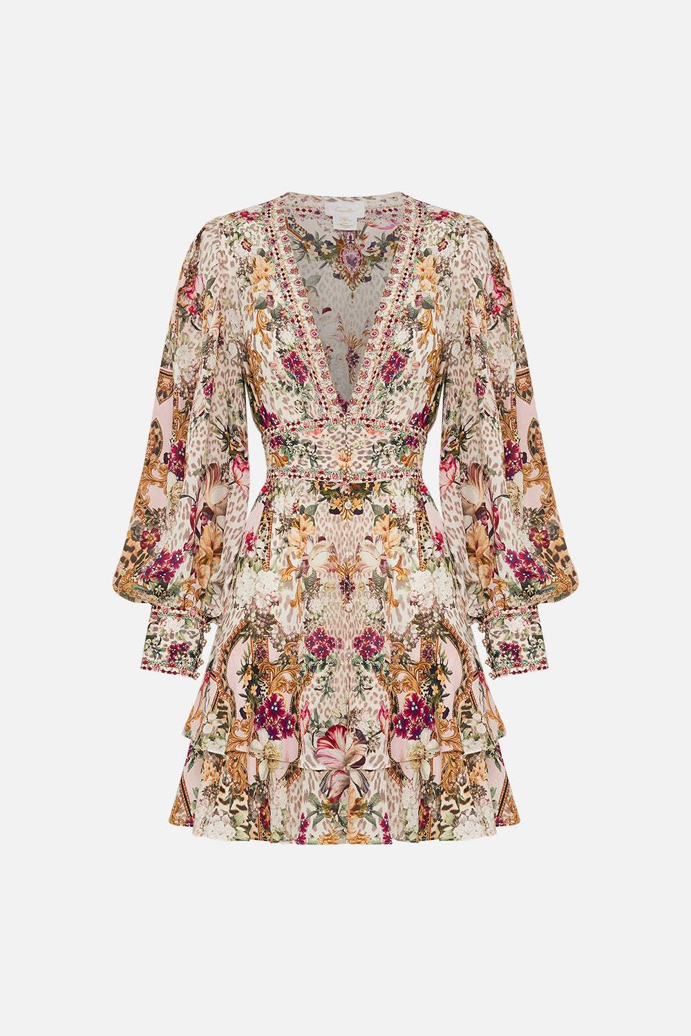 V-Neck Button-Front Ruffle Dress