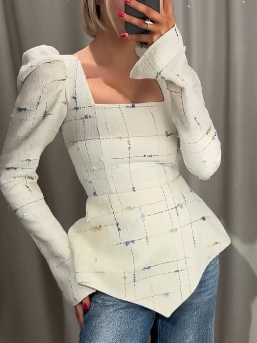 Elegant Square Collar Bubble Sleeve Top