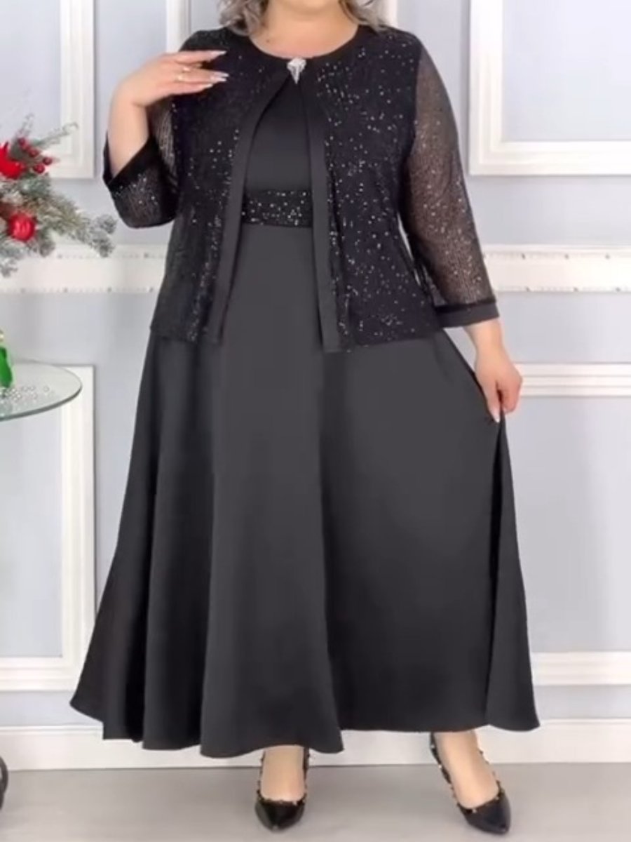 Silk Sequin Dress With Shawl