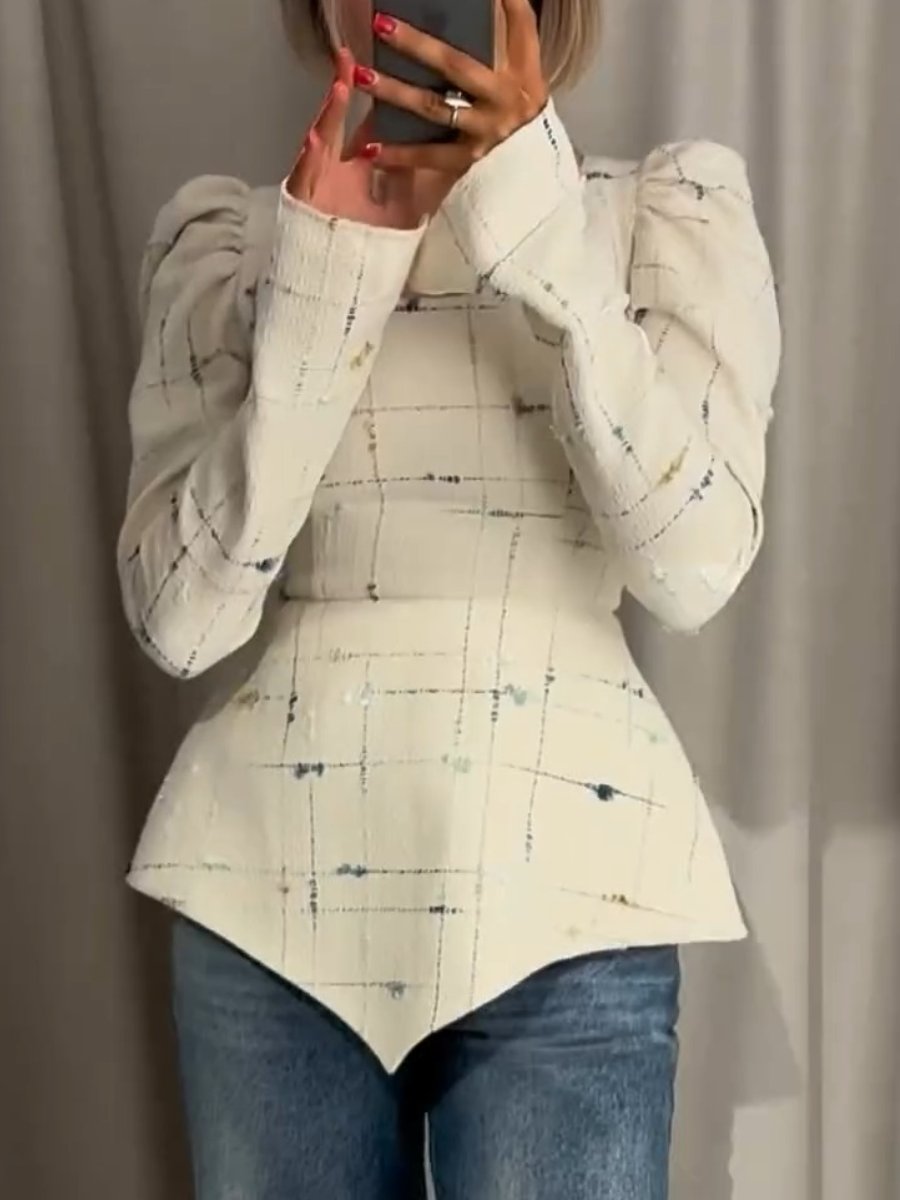 Elegant Square Collar Bubble Sleeve Top