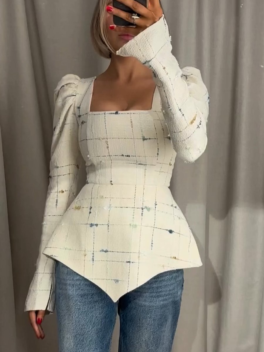 Elegant Square Collar Bubble Sleeve Top