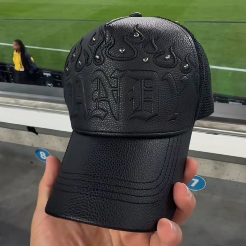 Flame Mesh Leather Hat