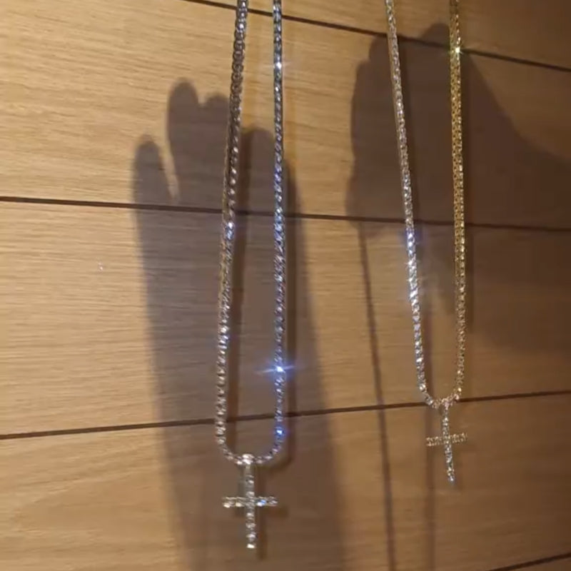 Tennis Chain And Cross Pendant