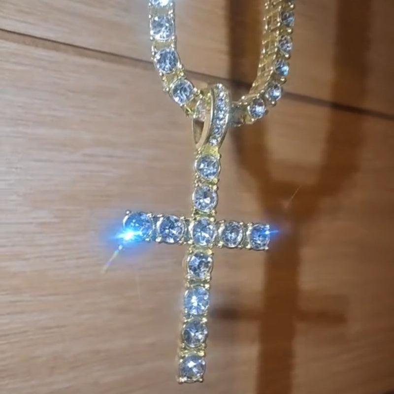 Tennis Chain And Cross Pendant