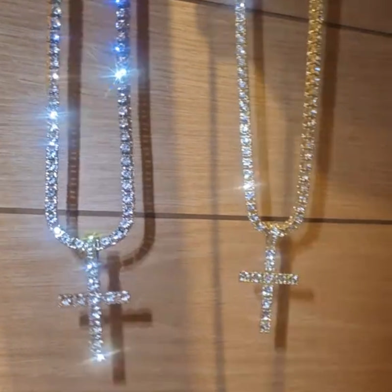 Tennis Chain And Cross Pendant