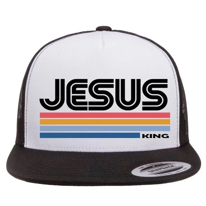 Retro Jesus King Flat Bill Trucker Hat