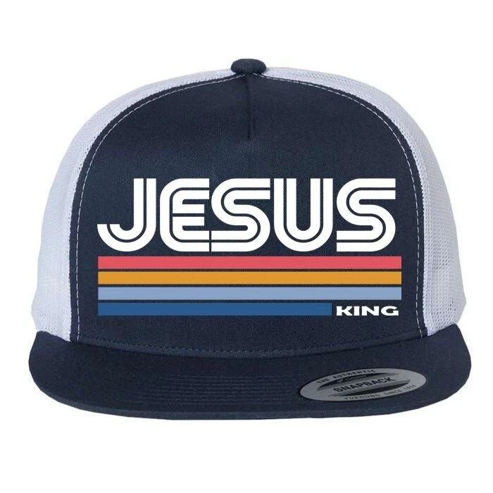 Retro Jesus King Flat Bill Trucker Hat