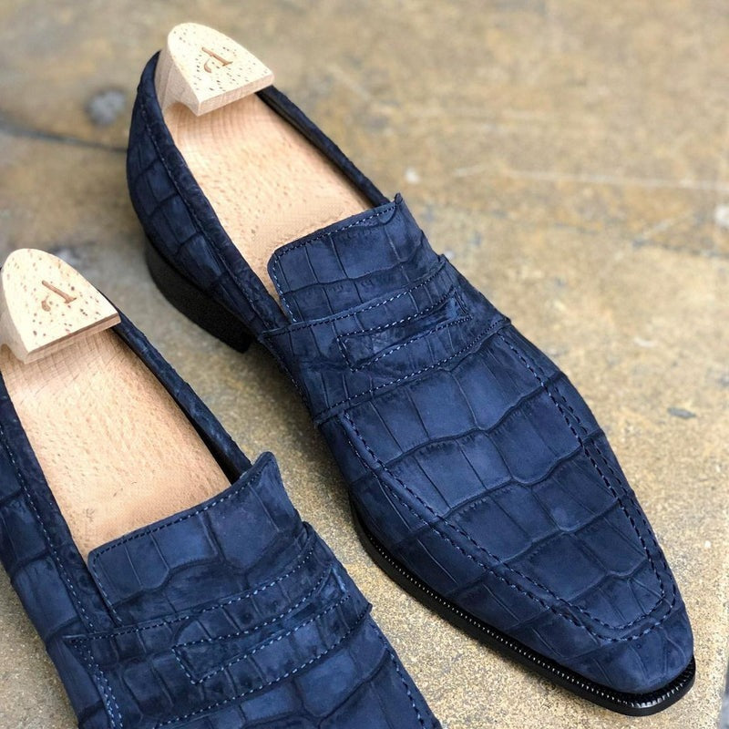 Lincoln Loafer - Night Blue Alligator Nabuck - MTO