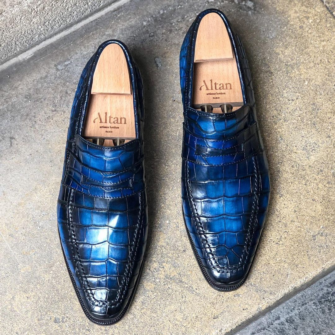 Lincoln Alligator Loafer - Ice Blue Patina