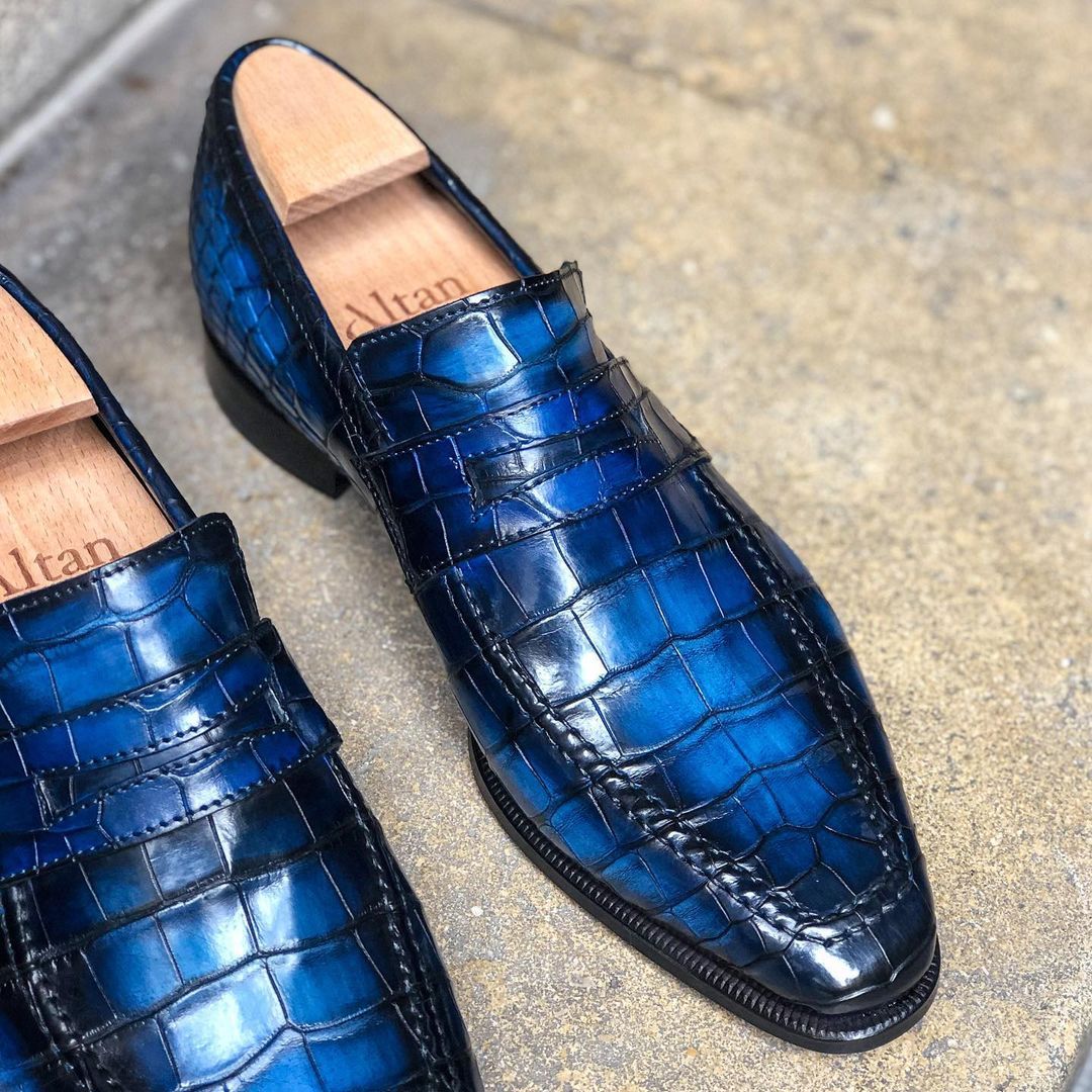 Lincoln Alligator Loafer - Ice Blue Patina