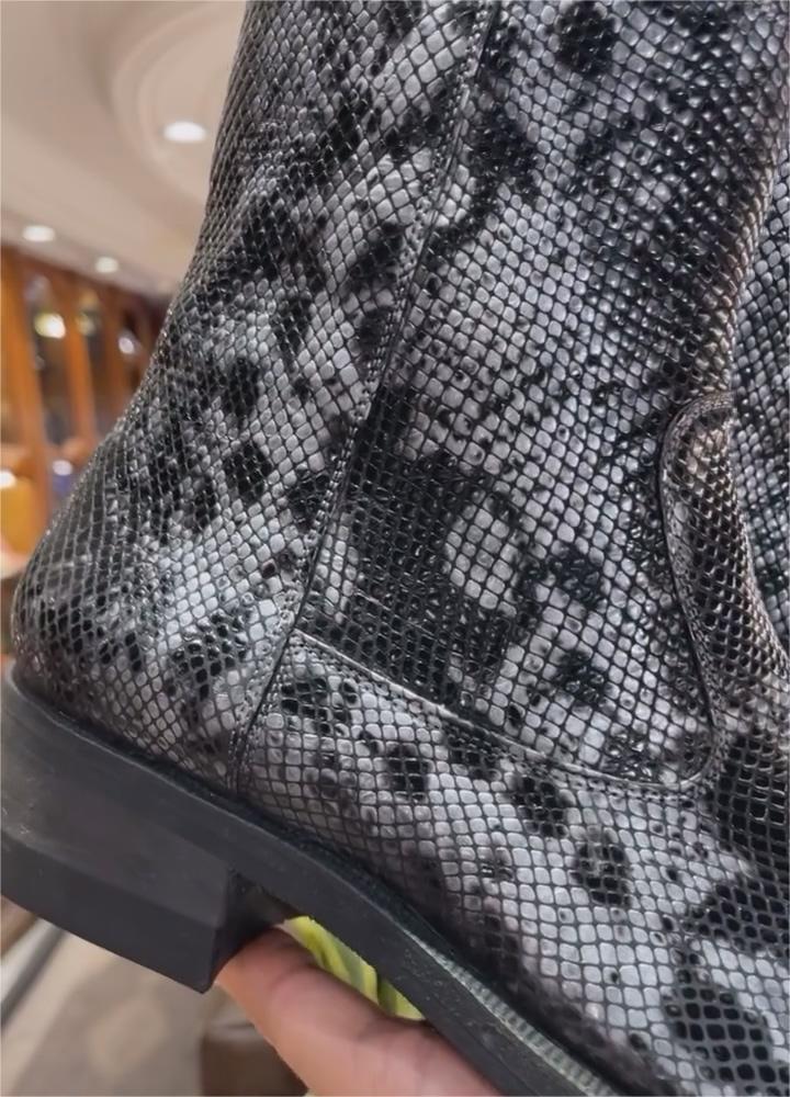 Python Print Leather Mid-calf Boots