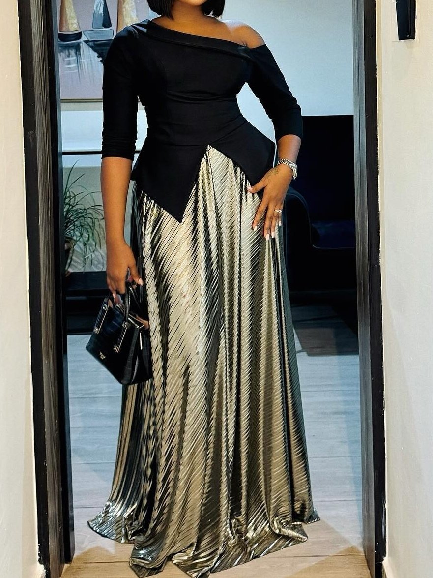 Luxury Metallic Midi Pleated A-line Skirt Sets