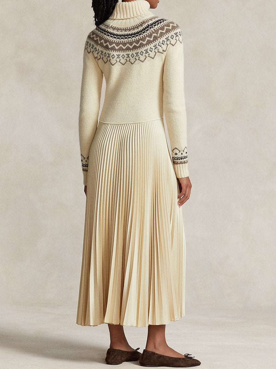 Knit Sweater-Pleated Turtleneck Dress