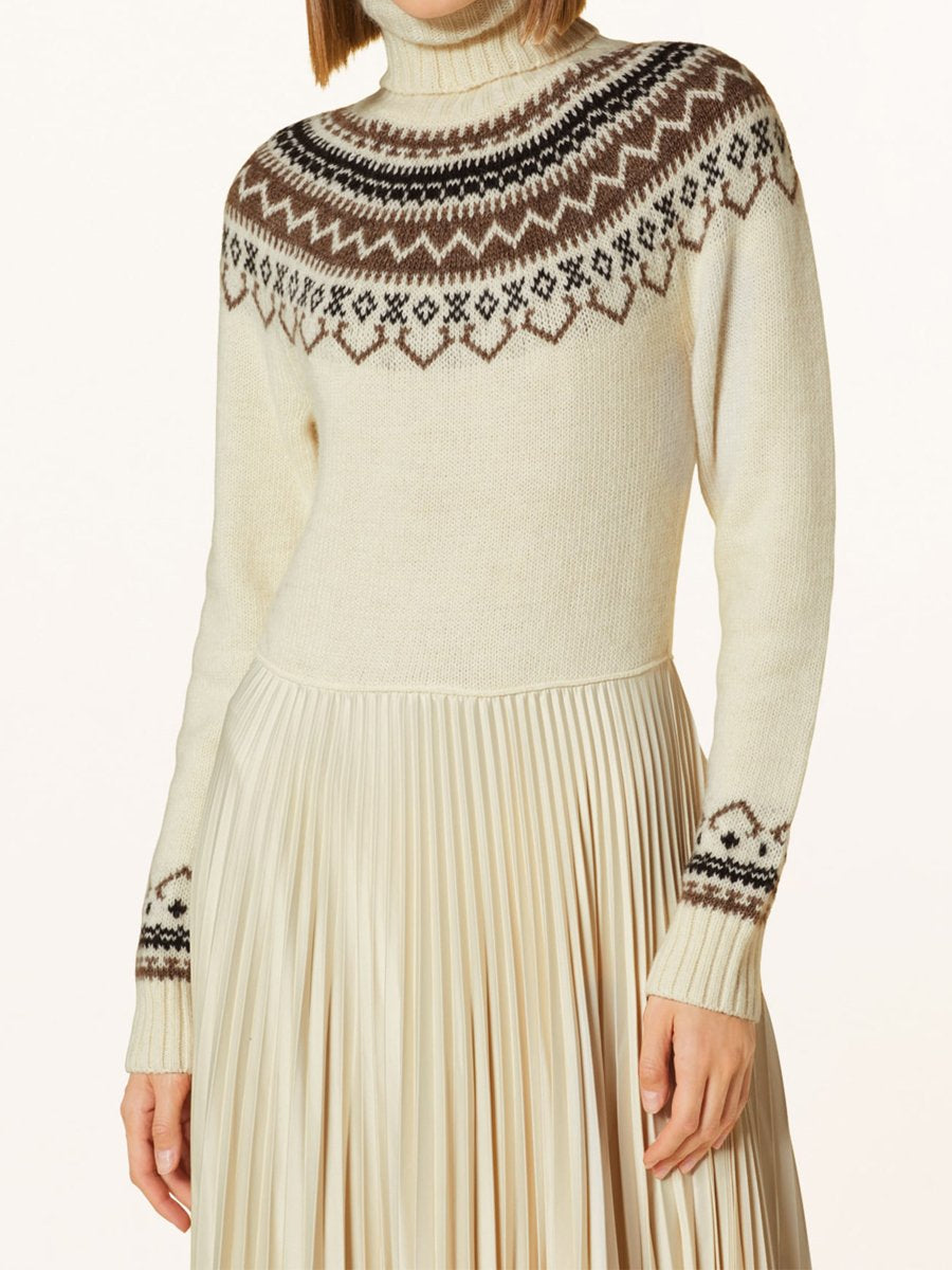 Knit Sweater-Pleated Turtleneck Dress