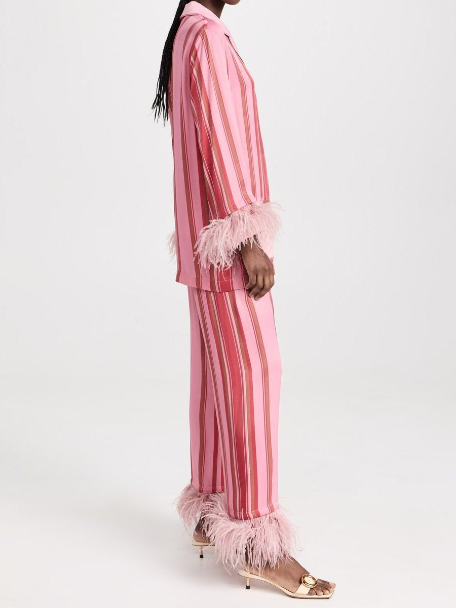 Pink Stripes Party Pajama With Feathers