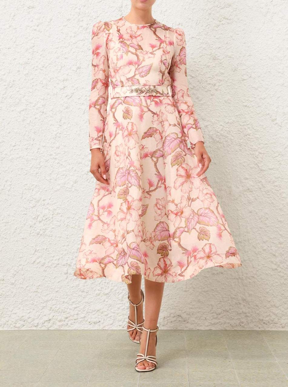 Pink Romantic Floral Midi Dress