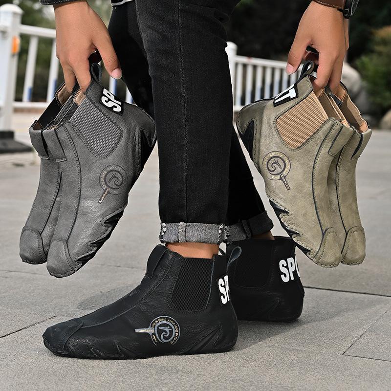 Men's Casual Soft Cowhide Slip-on Ankle Boots