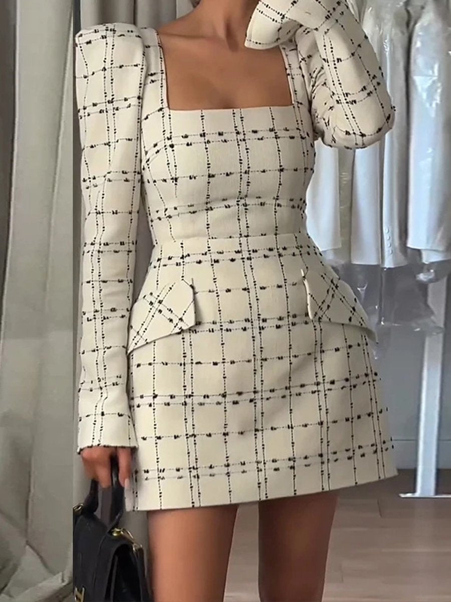 Square Collar Long Sleeve Mini Dress