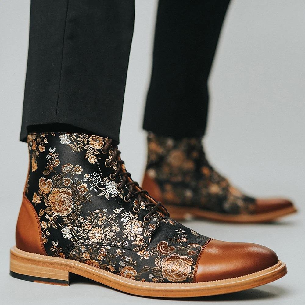 Men's Boots Embroidery Retro Formal Shoes