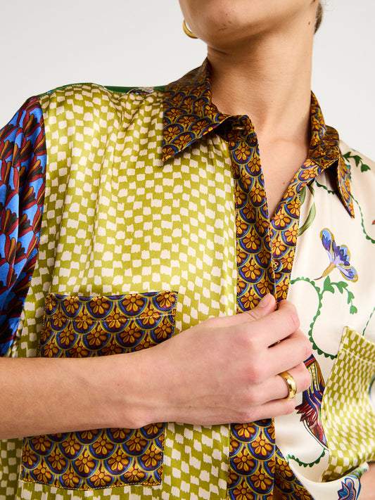 Multicolor Birdie Spliced Shirt