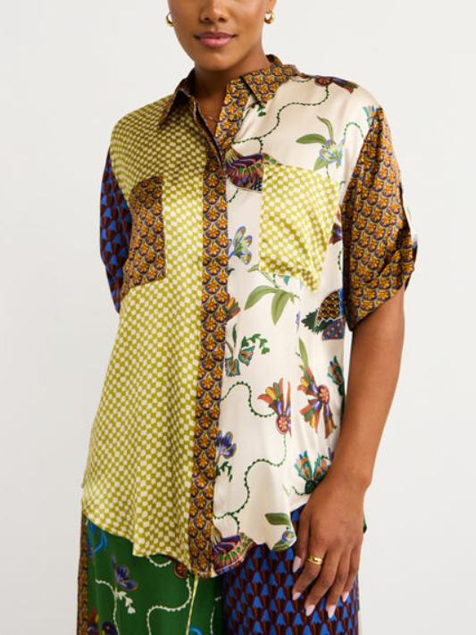 Multicolor Birdie Spliced Shirt